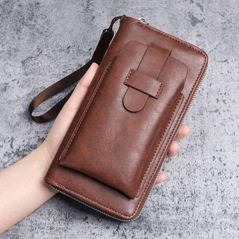 Men's wallet long multi slot card bag wallet 2-in-1 men's business zipper multifunctional mobile phone bag