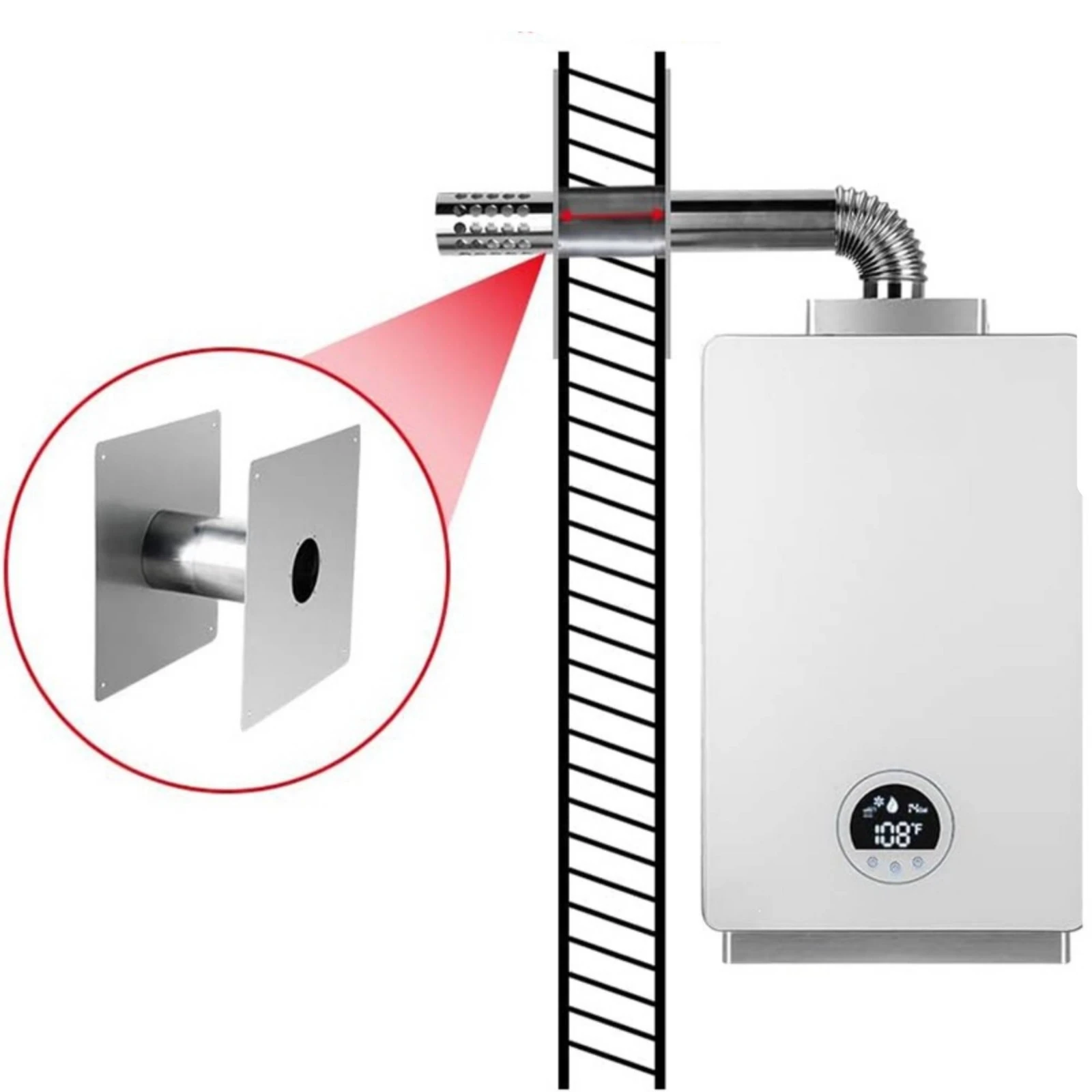 Venting Hardware Streamlined Wall Thimble with Mounting Hardware for Plumbers, Horizontal Venting Through Exterior Walls