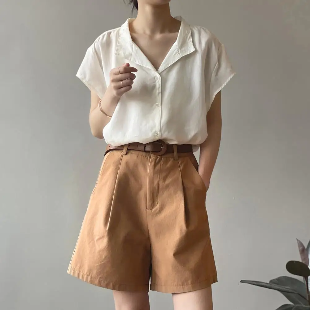 

Knee Length Shorts Stylish Summer Women's High Waist A-line Shorts with Pockets for Office Wear Knee Length Cargo for Commute