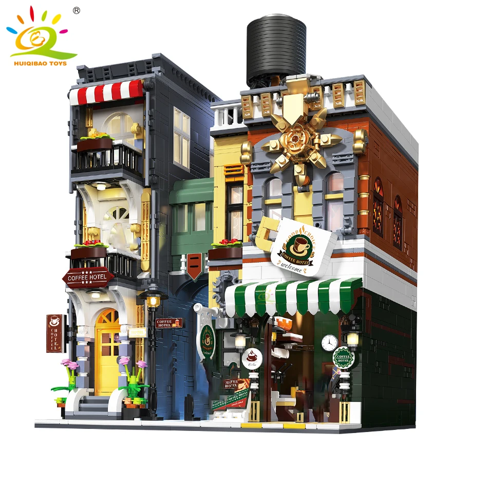 

HUIQIBAO City Coffee Shop Architecture Model Micro Building Blocks DIY MOC Street View Mini Diamond Bricks Children Toys