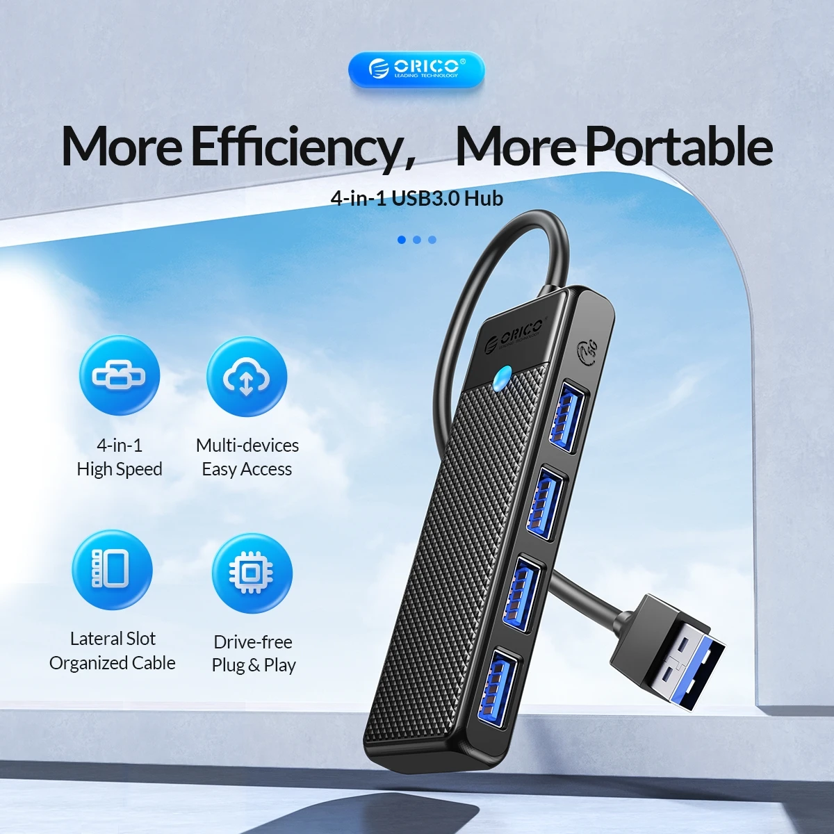 Hub Usb-c A 4 Puertos Usb 3.0 Orico + 2 Cables De Datos