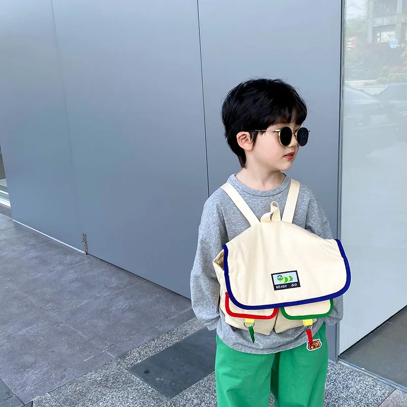 Kids Backpack 2023 New Fashionable Korean Style Canvas Boys and Girls School Supplies Casual Simple Cute Schoolbags Kids