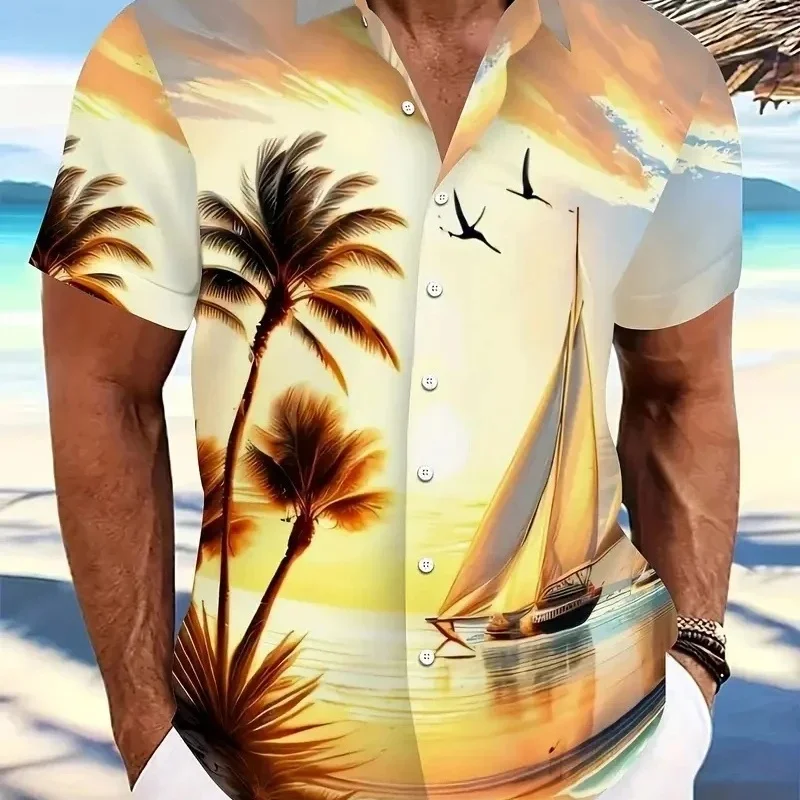 

Spring/Summer 2025 Men's Hawaiian Shirt 3D Printed Lapel Unisex Fashion Short Sleeve Shirt Simple Pop Button Top