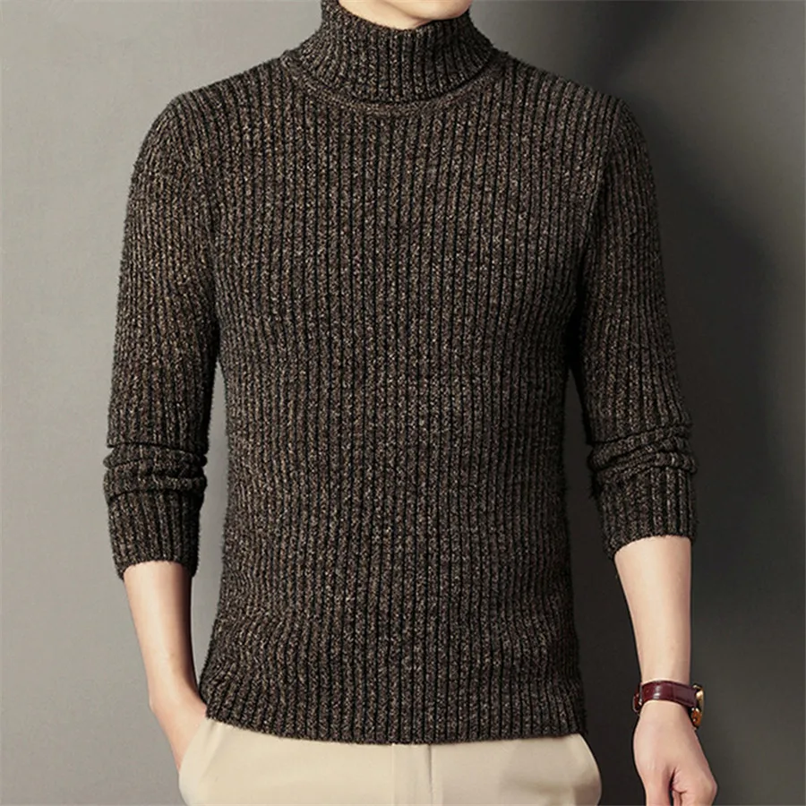Pull épais et chaud pour hommes, tricoté à col roulé, col haut, coupe cintrée, hautement élastique, nouvelle collection hiver 2026