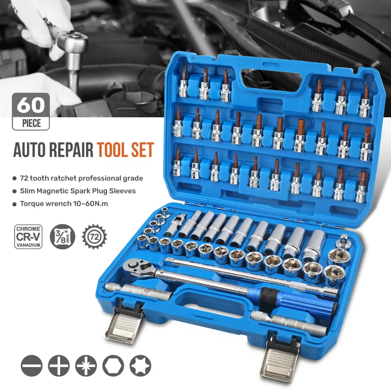 50Pcs/set 46pcs Car Repair Tool Set Socket Sleeve Ratchet Torque Wrench Combination Motorcycles Vehicle Repair Tools Set