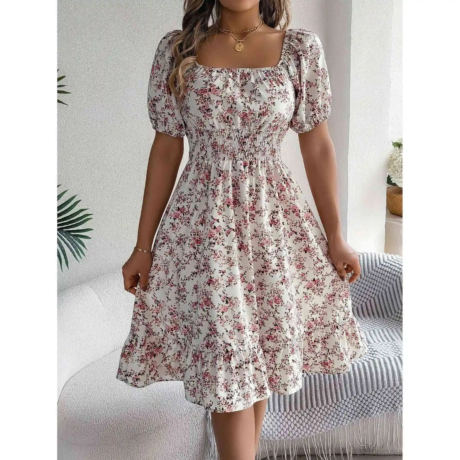 

Повседневная футболка с цветочным принтом Square Ne irred Waist ort Dr Cleanfit H Version для женщин среднего возраста Футболка-четра Све Льняная