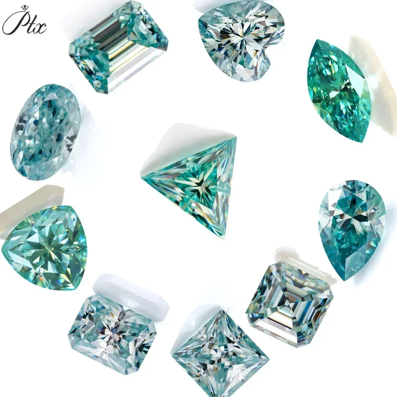 Aqua Blue VVS1 Moissanite Cushion Princess Heart Oval Pear Marquise Asscher Trillyon Radiant Emerald Kite Triangle Brilliant Cut