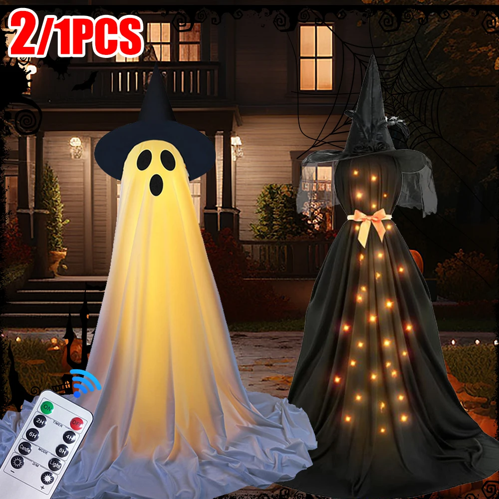 

1/2pcs Halloween Ghost Lights Decoration with Remote Control Outdoor Horror Lighting Lamps Home Led Spooky String Lights Decor