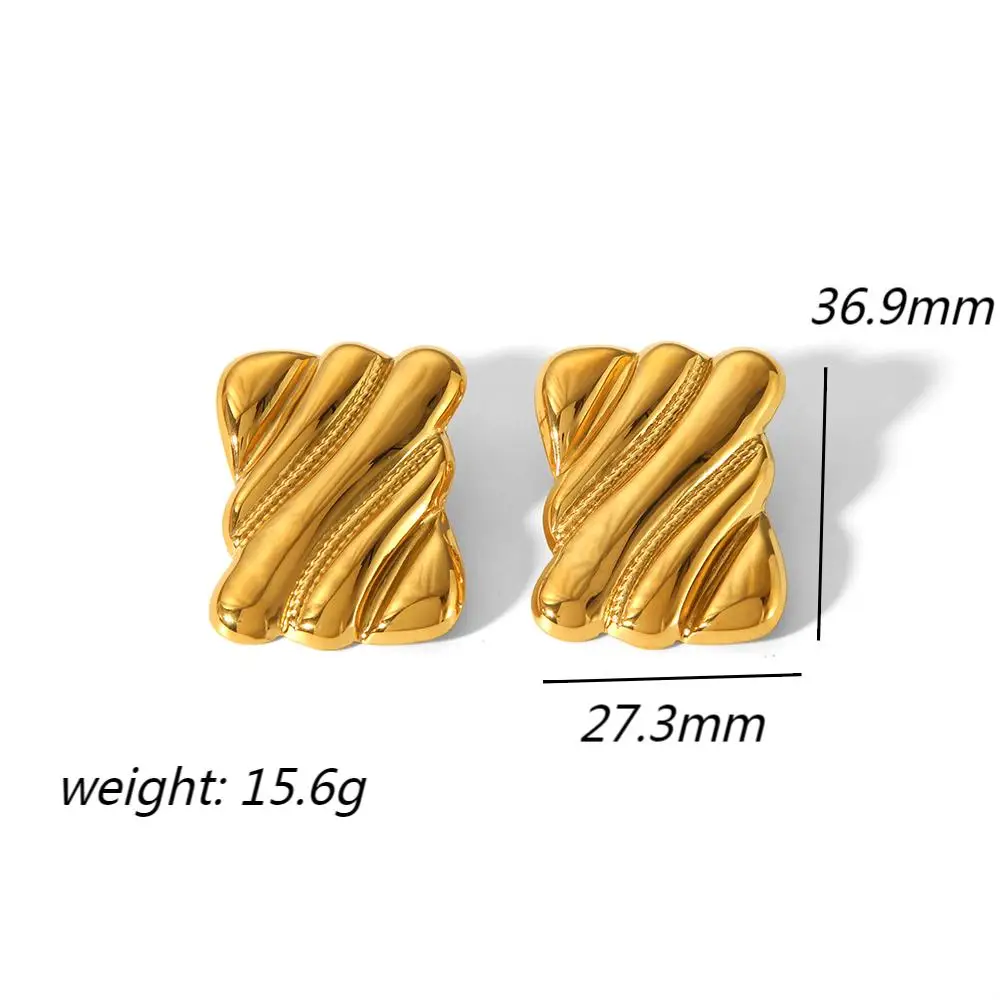 Vintage Wasserdichte Ohrstecker aus Edelstahl in Gold- und Silberfarbe, Quadratisch Strukturiert, Metallischer Modeschmuck für Damen – Detail 17