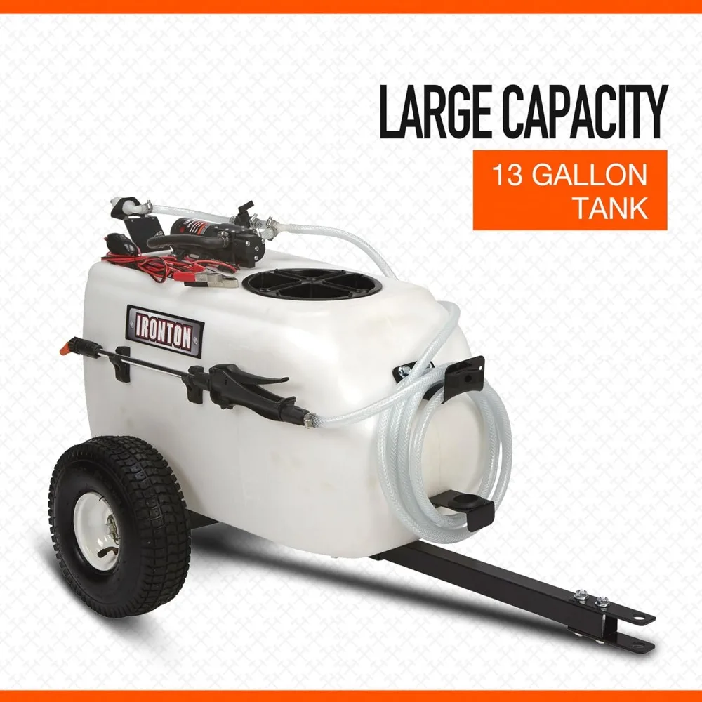 sprayer.Tow-Behind Trailer Broadcast and Spot Sprayer - 13-Gallon Capacity, 1 GPM, 12 Volt DC