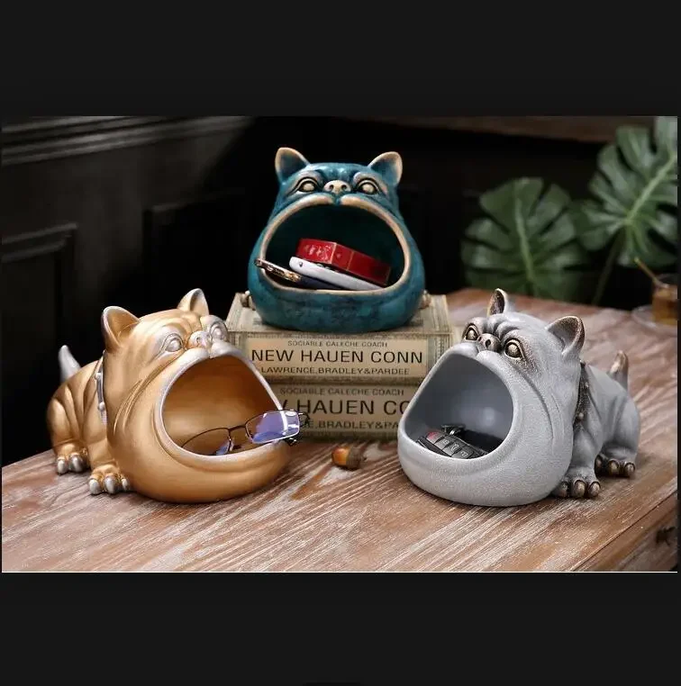 

Creative Cute Animal Sculpture Bulldog Storage Decoration Art Entrance Bedroom Desktop Candy Small Object Storage Bin Piggy Bank