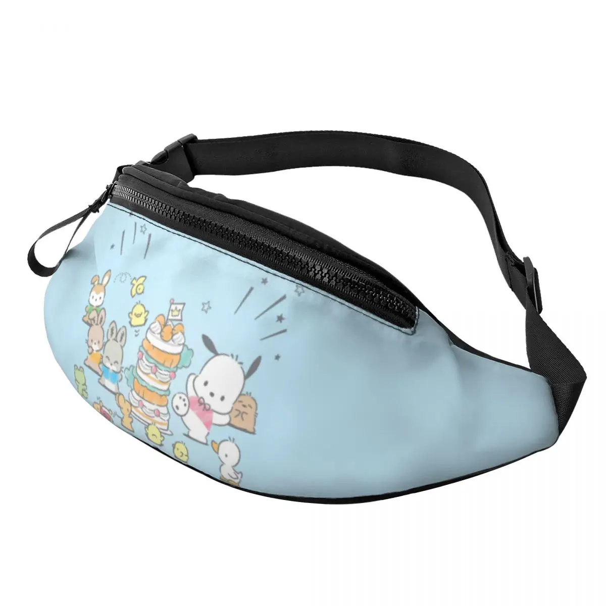 

Custom Pochacco Choppi Pllchans Popper Mon-Mon Fanny Pack Men Women Crossbody Waist Bag for Camping Biking Phone Money Pouch