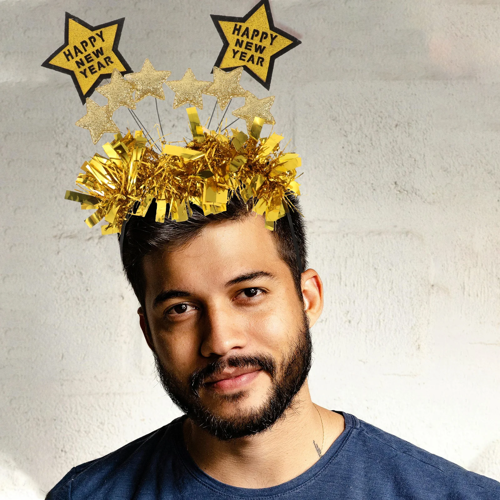 

2Pcs Star Bopper Headband Glitter Happy New Year Hair Hoop Festive Party Wear for Nye Celebration Family Reunion