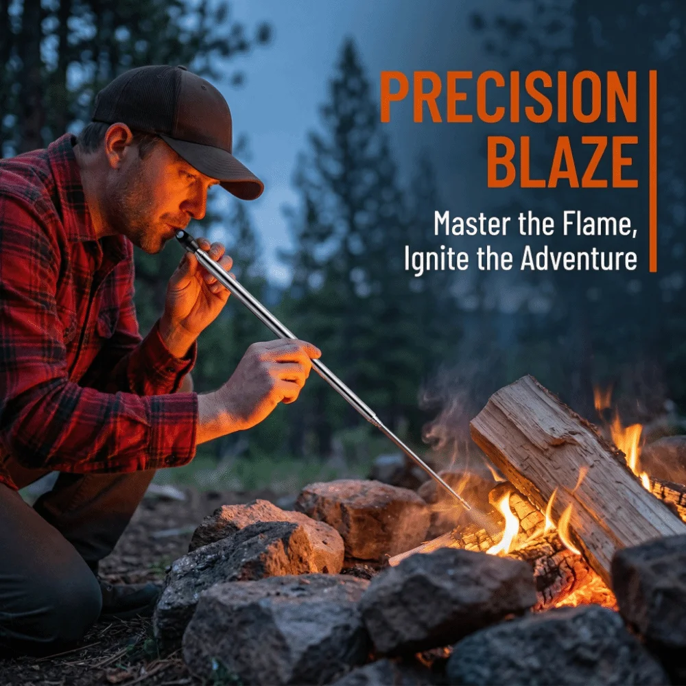 Practical Stainless Steel Fire Blowing Tube Telescopic Portable Pocket Bellow Windproof High Effective Fire-making Tool Camping