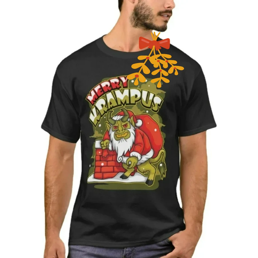 Merry Christmas Krampus Xmas Joke Classic T-Shirt 100% Cotton O-Neck Summer Short Sleeve Casual Mens T-shirt Size S-3XL