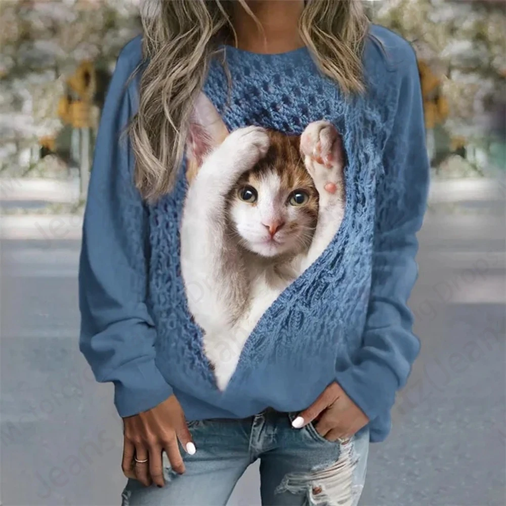 Lovely Cat Hoodie Women Fashion O-neck Hoodies Women Sweats Animal Coat Girl Clothes O-neck Long Sleeve Hoodie Female Fall Top