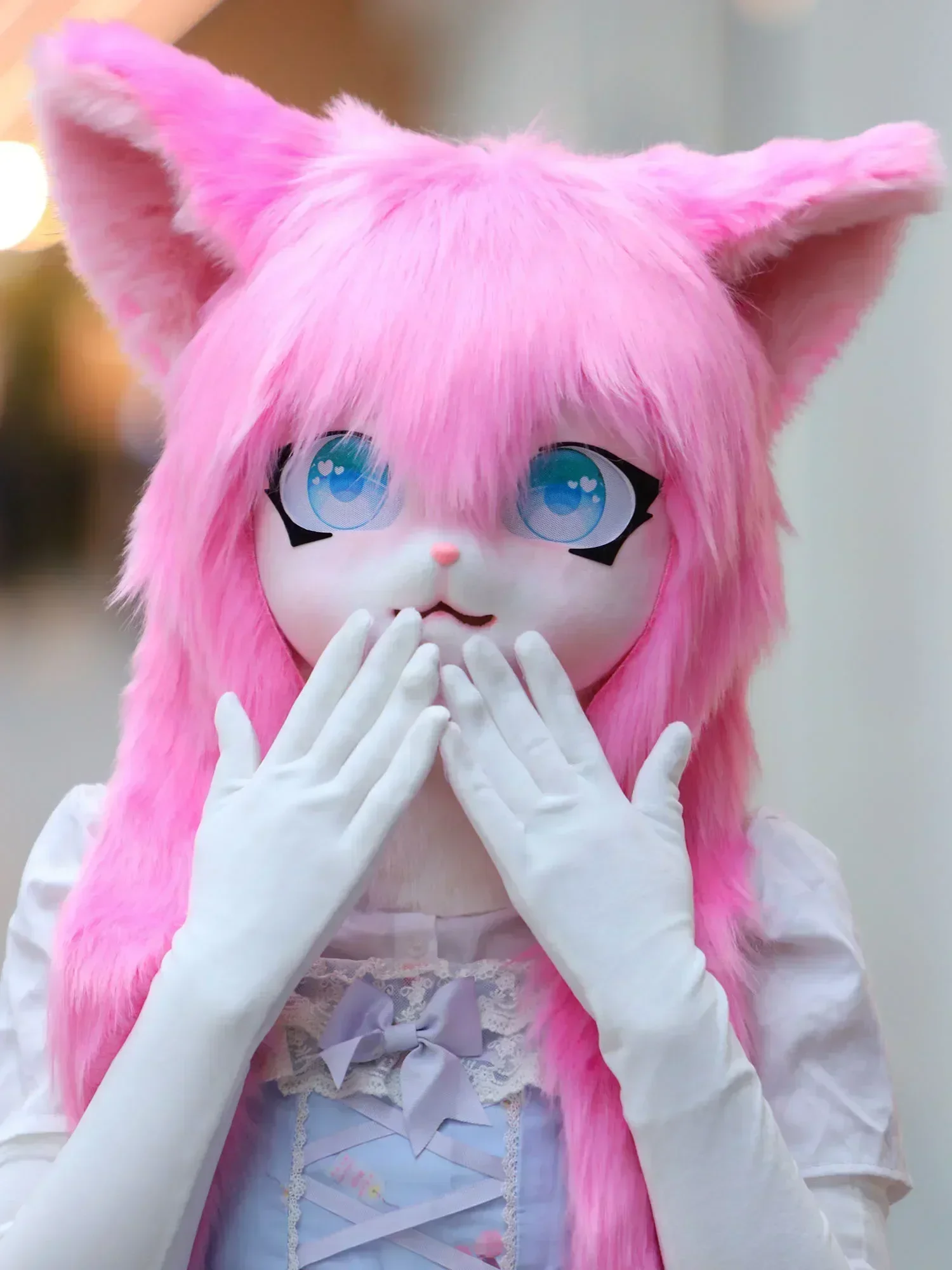 귀여운 헤드셋 모피 키그 코스프레 마스크 발 머리 기본 Comiket 모피 Fursuit Kigurumi 동물 고양이 토끼 인형 야수 의상 어린이 선물