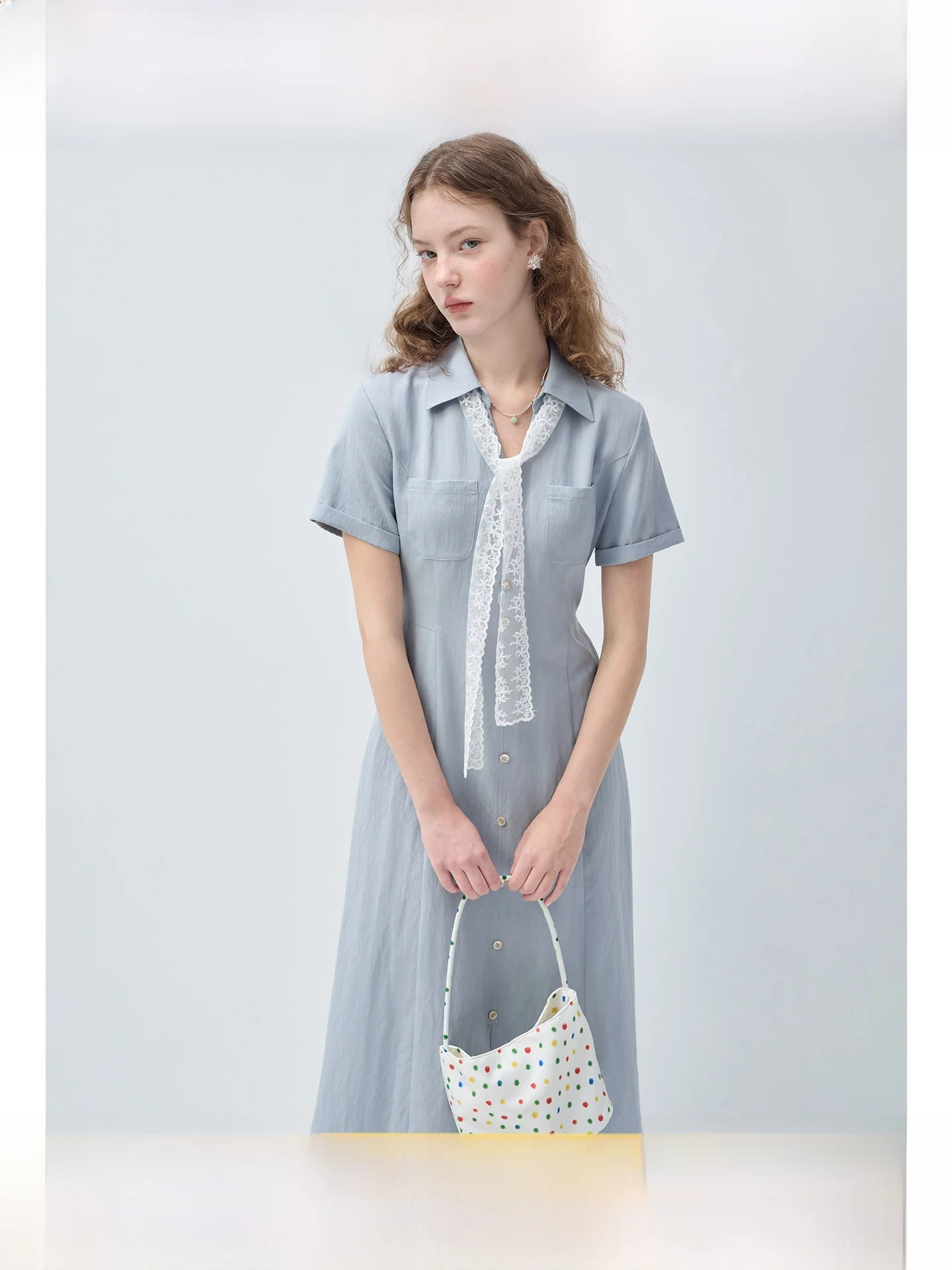 

Slimming Large Size Women's Dress with Belt And Collar Summer Elegance for Plump MM Commute Style Straight Tube Long Dress