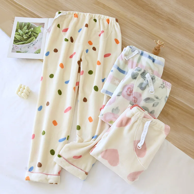 Flannel Maternity Pants Winter Thick And Warm High Waist Bell Bottoms Casual Trousers For Pregnant Pants Sleeping Wear