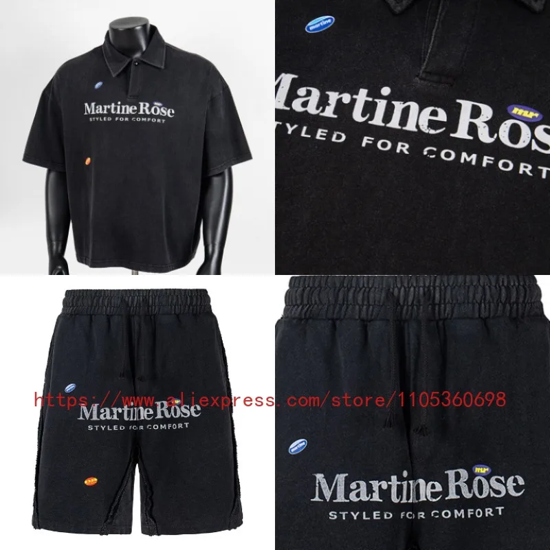 

Martine Rose Men's Casual Shorts with Letter LOGO Washed and Distressed Loose Casual Beach Pants