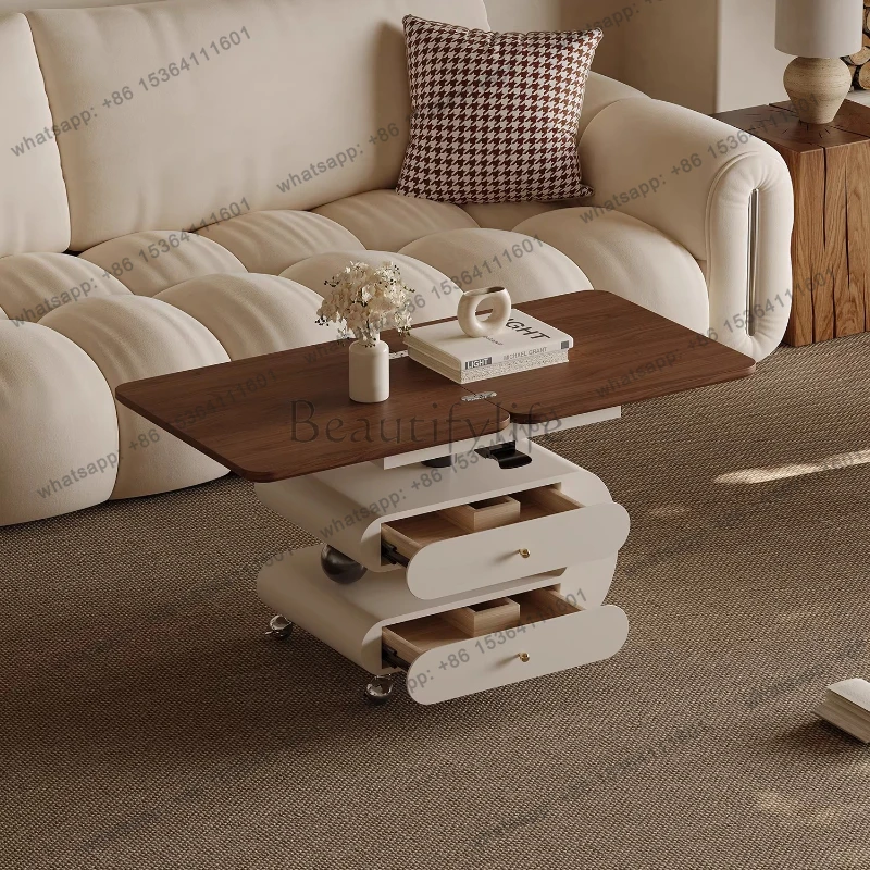 

French lifting folding coffee table movable cream style high-end living room coffee table