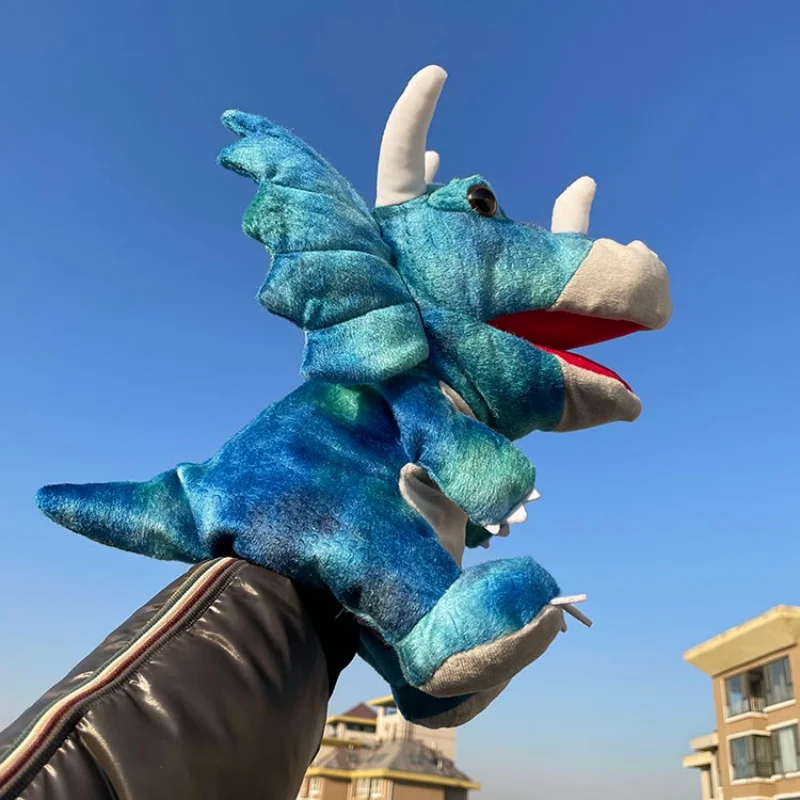 Marioneta de mano de felpa de dinosaurio realista, marioneta interactiva para juegos entre padres e hijos y accesorio de rendimiento para jardín de infantes