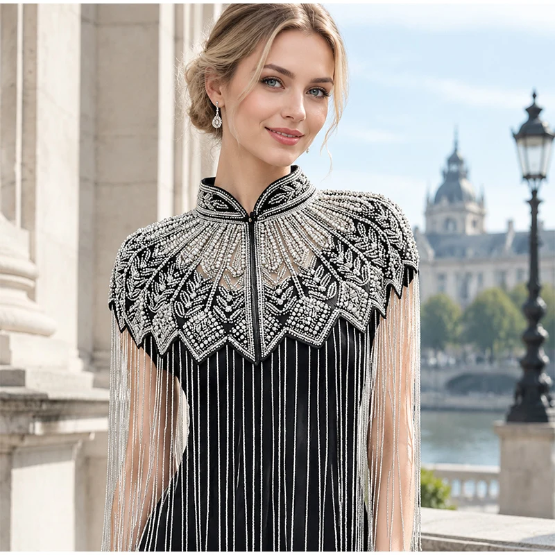 Retro Handmade Beaded Fringed Shawl Performance Costume Cloud Shoulder Accessories Long Tassel Embroidered Cheongsam Art Decor