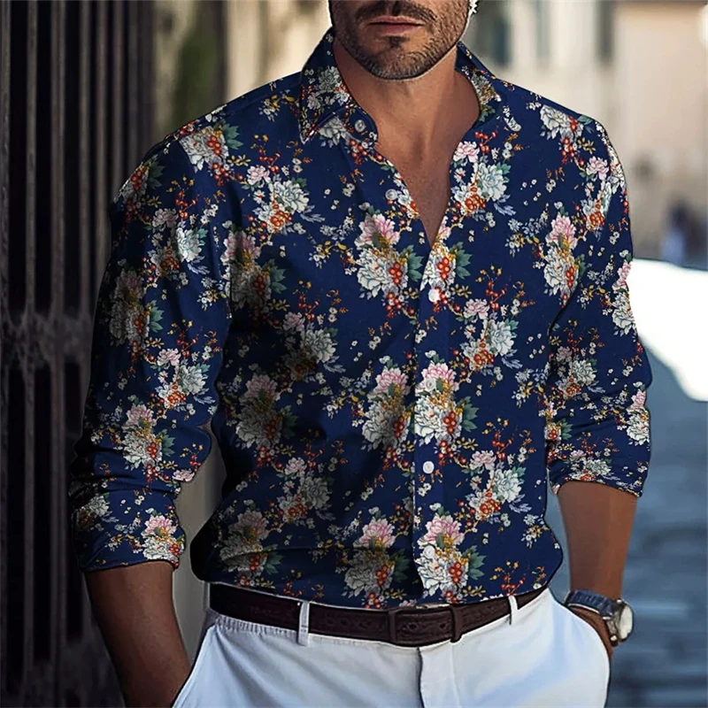 Retro 3D Print Floral Graphic Casual Shirts Male Women Flower Shirt Long Sleeve Trendy Street Style Blouses Autumn Men Clothing