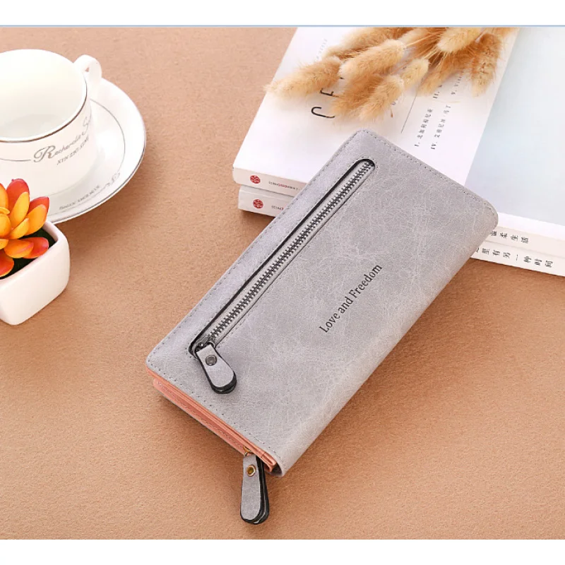 

New Korean Women's Wallet Solid Color Frosted Zipper Women's Long Clutch Wallet Mobile Phone Bag