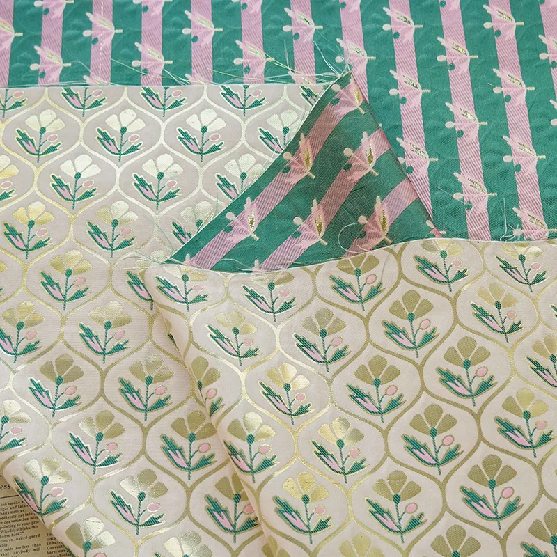 Gold Silk Flower Yarn Dyed Jacquard Fabric Palace Style Dress Bag Diy Sewing Fabric By Half Meter