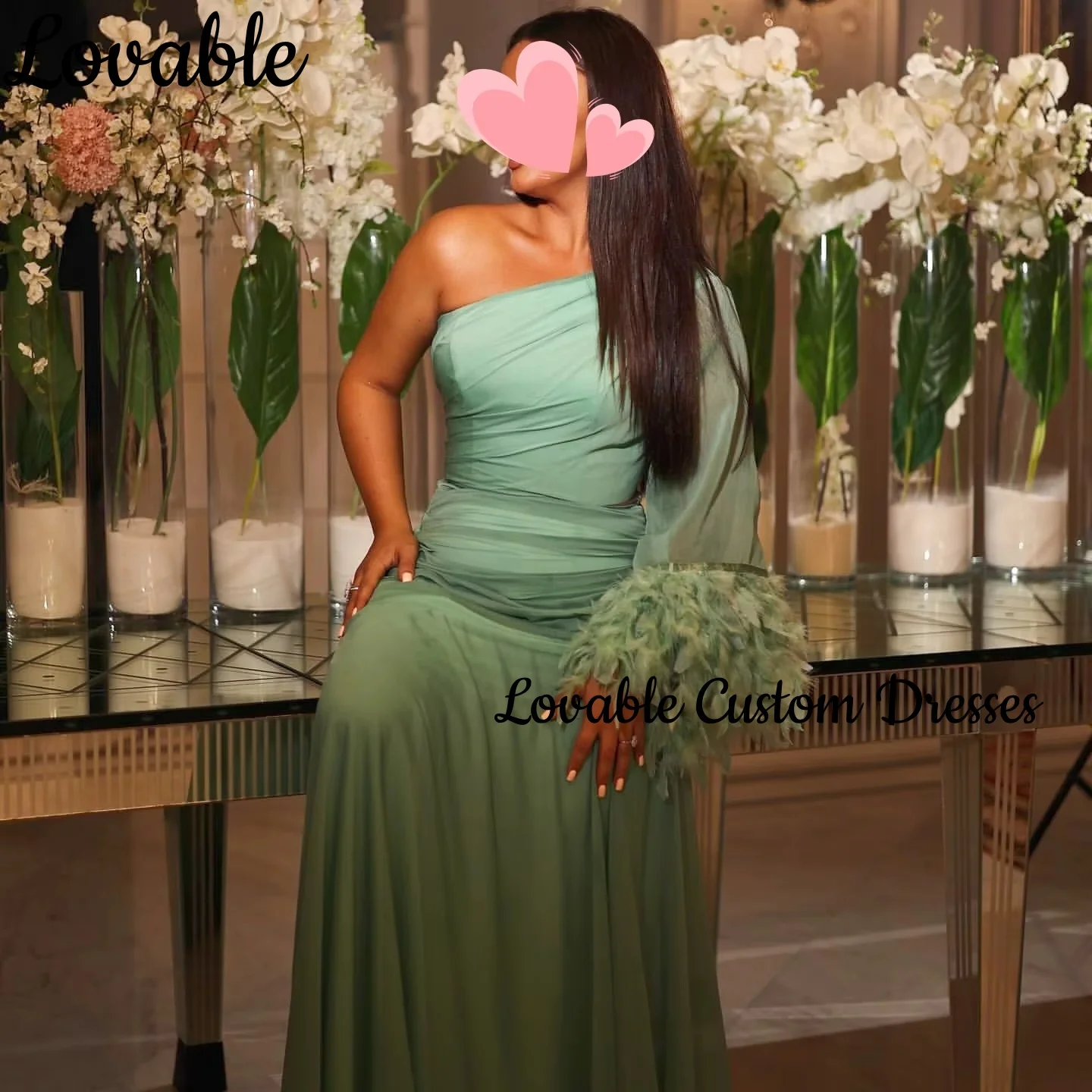 فستان حفلات الزفاف مخصص على شكل حرف a بكتف واحد بطول الأرض فساتين سهرة فاخرة من الشيفون بسحاب وأكمام طويلة Dre