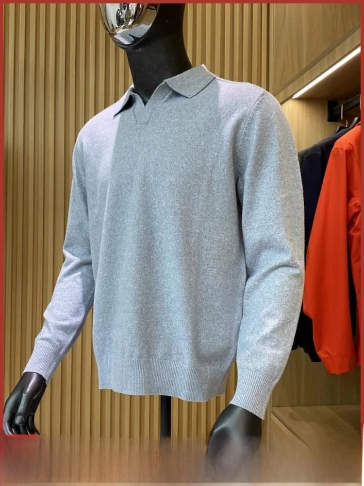 

Spani Knit irt Mens Autumn Winter New High End Gentleman Collared Sweater Soft Pure Color Faion Urban M