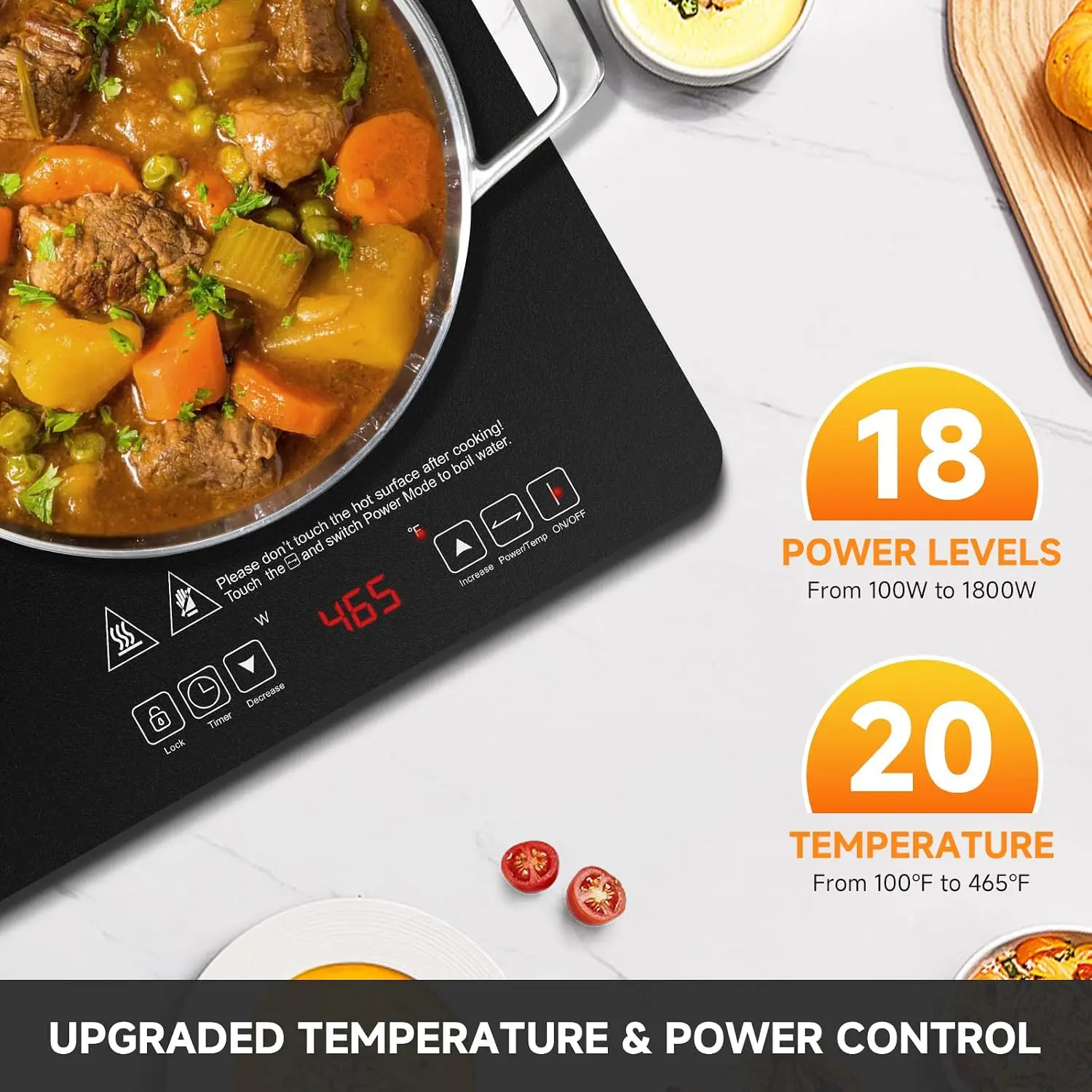Double Induction Cooktop, 18 Power & 20 Temperature Levels, 1800W | ETL Certified Induction Burners, independent