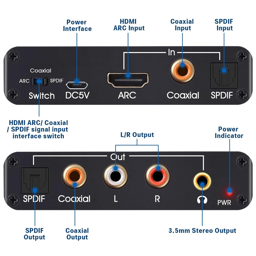 192KHz HDMI ARC Audio Extractor HDMI ARC zu koaxialen optischen Toslink Digital SPDIF Switch 3,5mm AUX Analog Audio Return Channel – Detail 15
