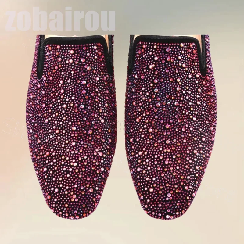 

Rose Red Rhinestone Decor Low Top Loafers Fashion Slip On Men Shoes Luxury Handmade Party Feast Banquet Dating Men Dress Shoes