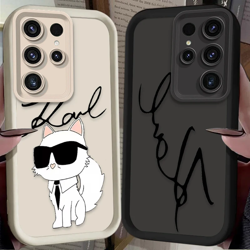 Epc Cat K-KarlS Cute Case For Samsung Galaxy S24 S23 S25 Ultra S22 S21 Plus FE A56 A36 A26 A16 A06 A15 A25 A35 A55 5G Back Cover