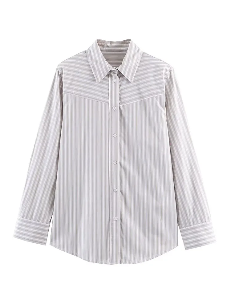 

Модная женская повседневная рубашка с длинными рукавами, однобортная, с оборками, свободного кроя, в стиле стритстайл, шикарная, в полоску, приталенная, модель 2026 года