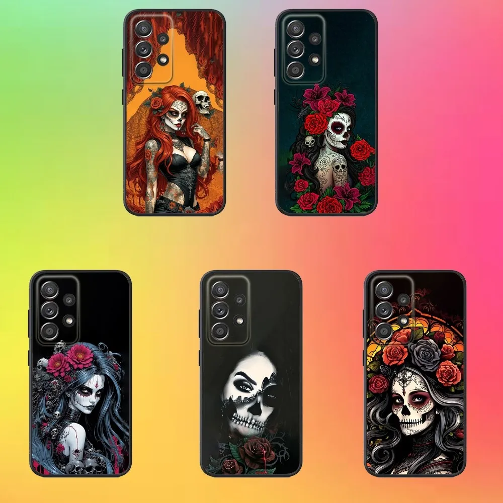 

Beautiful Rose Girl Skull Phone Case For Samsung S25,S24,S21,S22,S23,S30,Ultra,S20,Plus,Fe,Lite,Note,10,9,5G Black Cover
