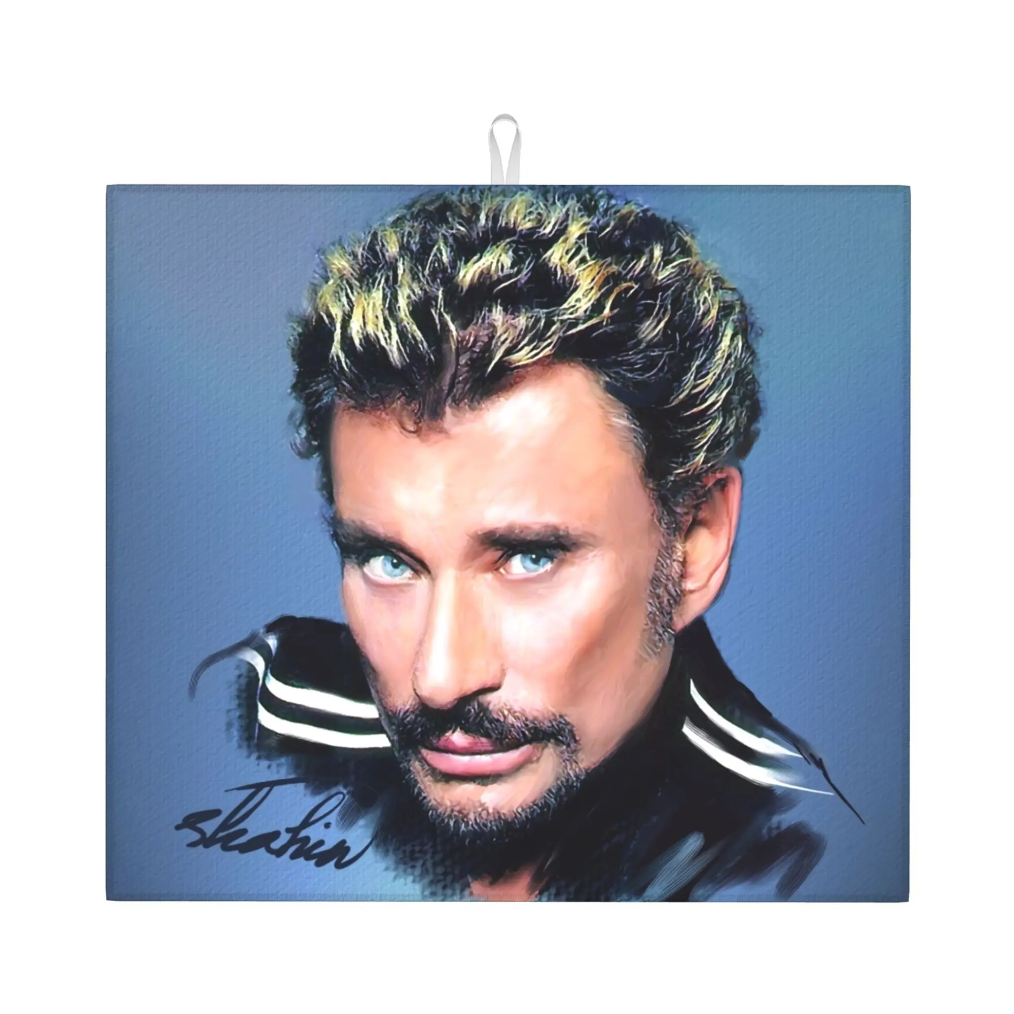 Johnny Hallyday Non Slip Kitchen Counter Protector Mat Barware Tableware Reusable French Rock Singer Drying Mat For Kitchen