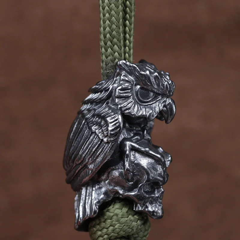 Black Owl Skull Brass Knife Beads EDC Outdoor DIY Paracord Accessories Handmade Woven Bracelet Lanyard Pendants Hangings Charms