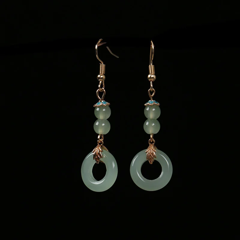 Orecchini pendenti in giada cinese retrรฒ per le donne colore dorato smalto perla nappa gioielli di lusso Design con ciondoli etnici regali con Clip