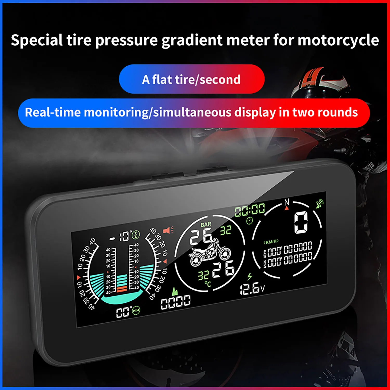 LONLINK Motorcycle Head Up Display LED Waterpoof TirePressure Monitoring System Horizontal Slope Meter HUD Tablero digital moto