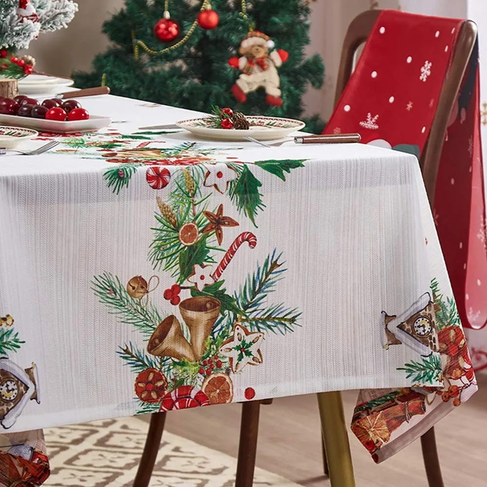 

140*100cm Christmas Table Cover Waterproof Cartoon Pattern Floral Print Tablecloth Festive Print Rectangle Christmas Tablecloth