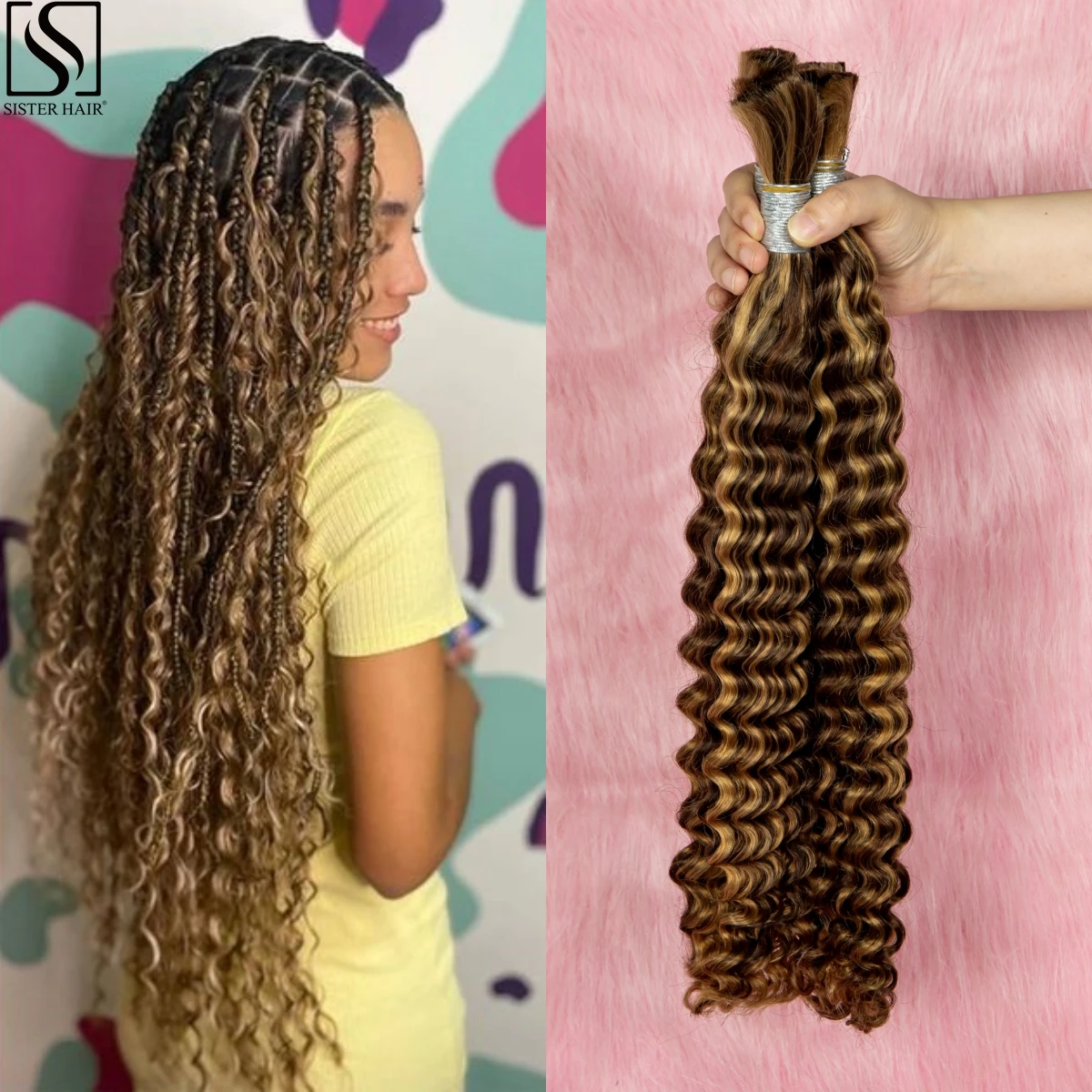 

Human Hair For Braiding 26 28 Inch Deep Wave Bulk No Weft 100% Virgin Highlight Ombre Hair Human Braiding Hair For Boho Braids