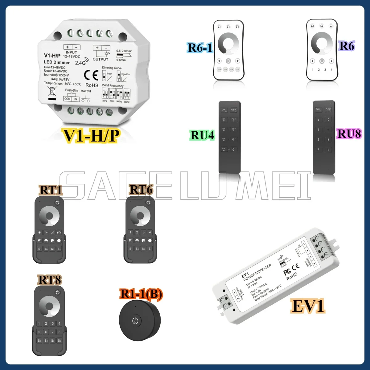 V1-H/P EV1 Skydance LED Dimmer Switch DC 12V 24V PWM 2.4G LED Touch Wireless Remote Smart Controller for Single Color LED Strip