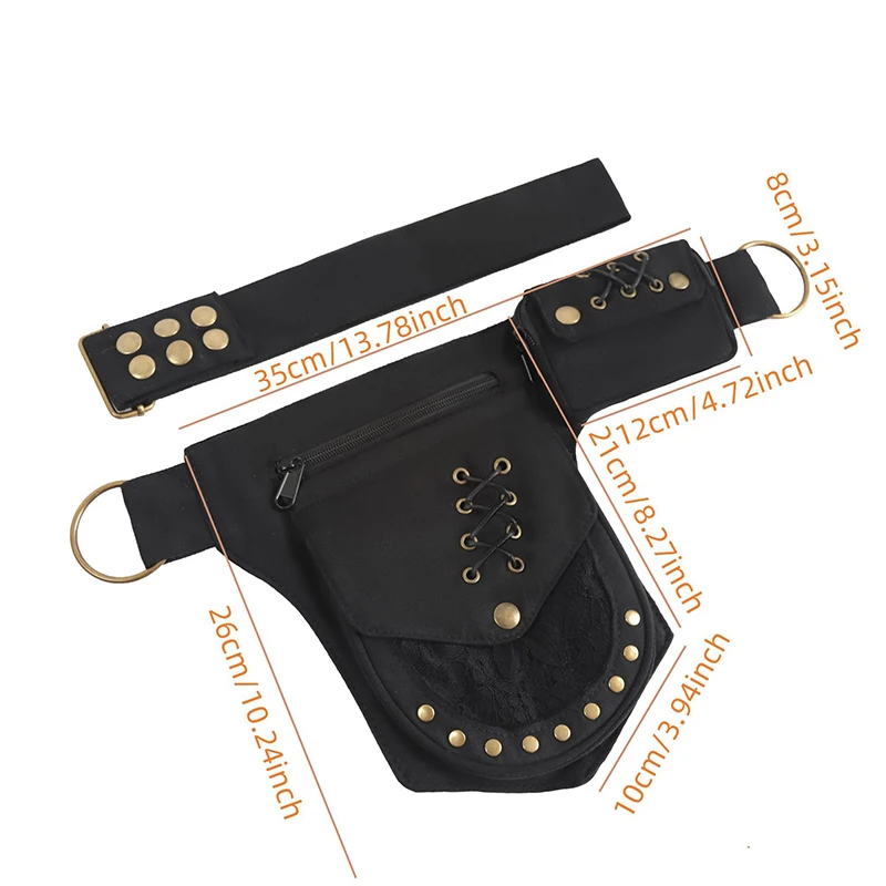 Multifunktionale Hüfttasche, Unisex-Handytasche mit Metallnieten und verstellbarem Gürtel, Beintasche, Outdoor-Hüfttasche für Damen, Edgy Purse – Detail 1
