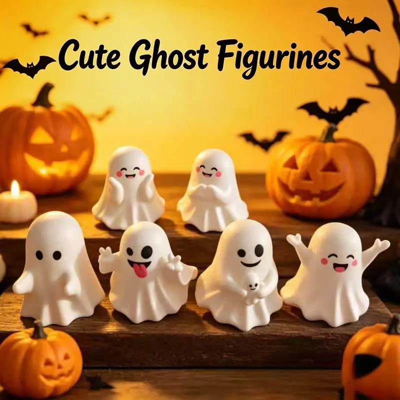 1/6Pcs Cute Flocked Ghost Figurines Adorable Smiling Faces Soft Touch Perfect For Halloween Bedroom Desktop Home Decoration