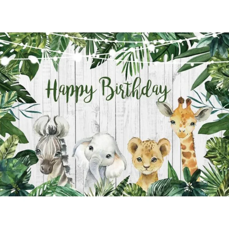 Фон с зелеными листьями для вечеринки в честь Дня рождения детский фон для фотосъемки торт стол фотостудия реквизит