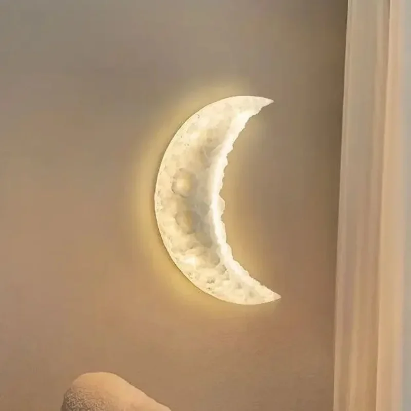 Modern Simple Designed Moon Shaped Creative LED Wall Lamp Bedroom Bedside Light Corridor Living Room Atmosphere Decor Lighting