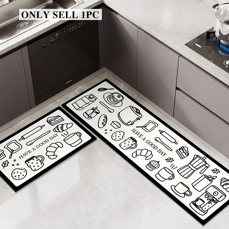 Carpet for Kitchen Non-slip Pvc Leather Rug Tableware Food Pattern Floor Mat Waterproof Oil-proof Long Foot Mats Home Decor Rugs